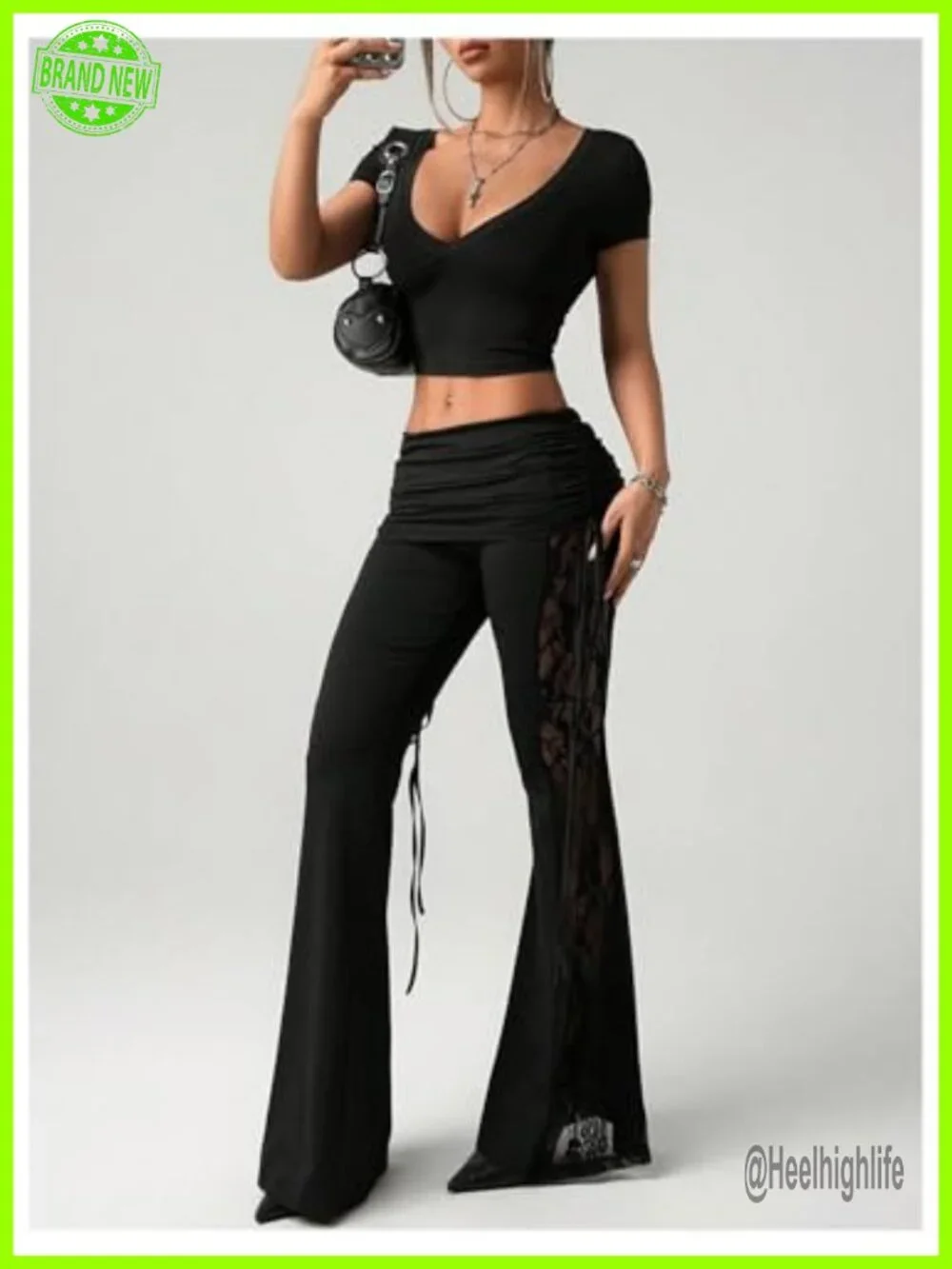 Women's Lace Flare Leggings Bell Bottoms High Stretch Party Pants